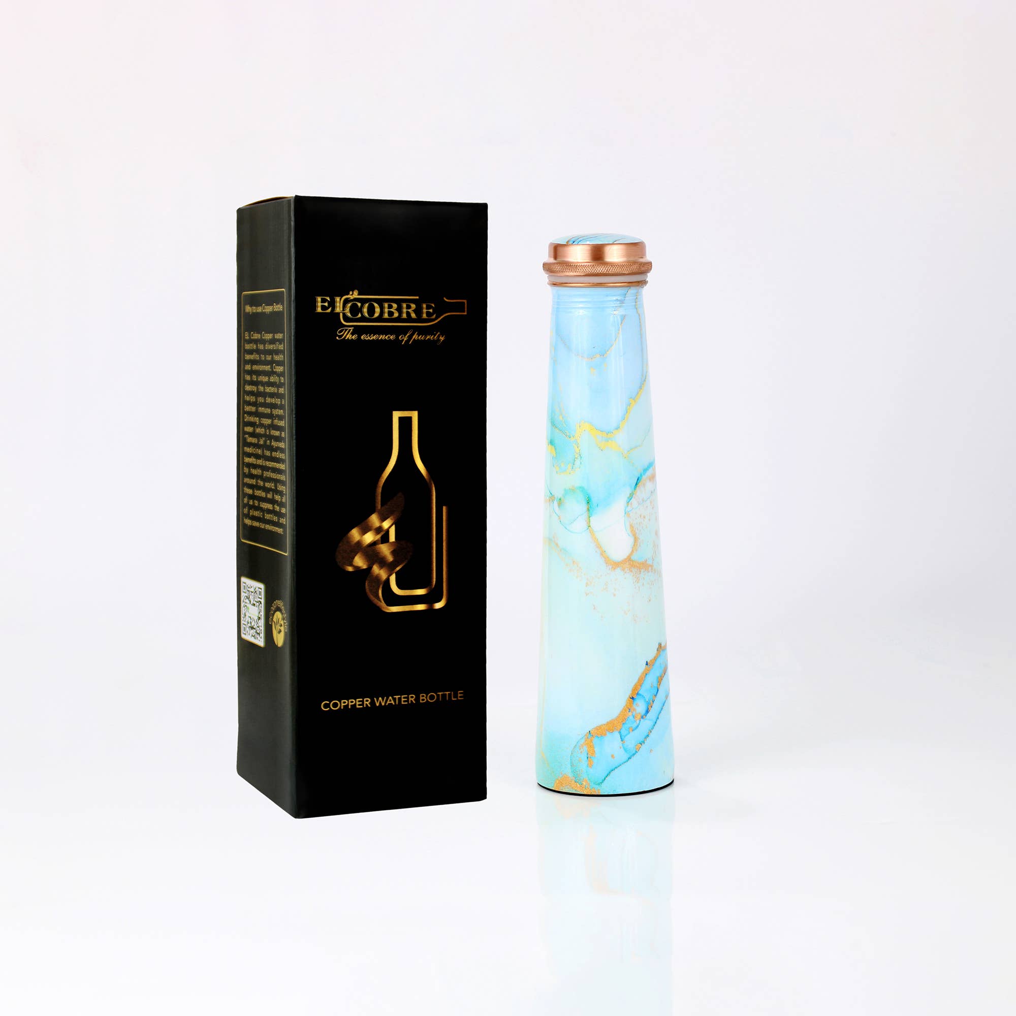 Printed Tower Copper Water Bottle 850ML - Blue Copper Marble
