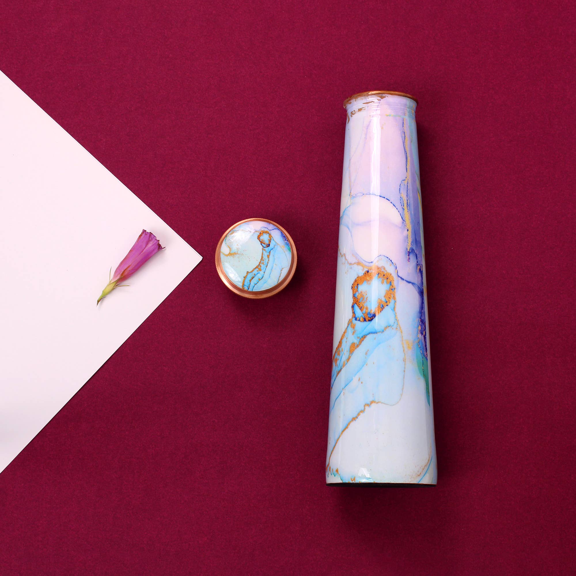 Printed Tower Copper Water Bottle 850ML - Blue Copper Marble