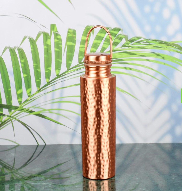 Hammered Hook Cap Copper Water Bottle, 1 litre