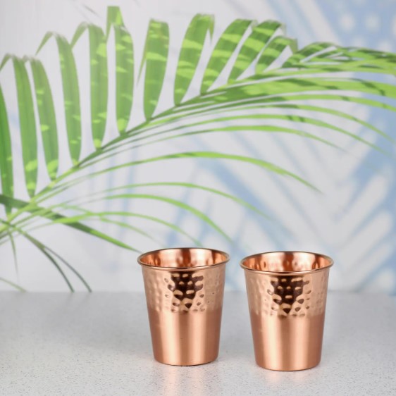 Set of 4 Handcrafted Copper Drinking Cups, 250ml