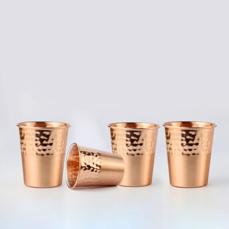 Set of 4 Handcrafted Copper Drinking Cups, 250ml