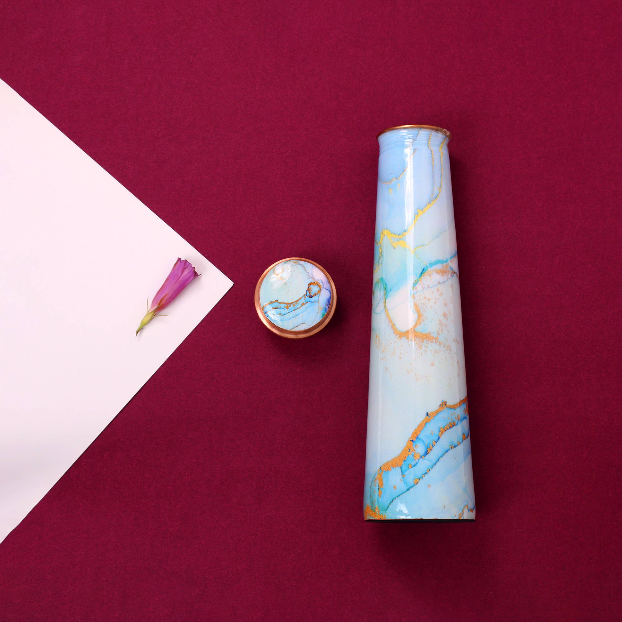 Printed Tower Copper Water Bottle 850ML - Blue Copper Marble