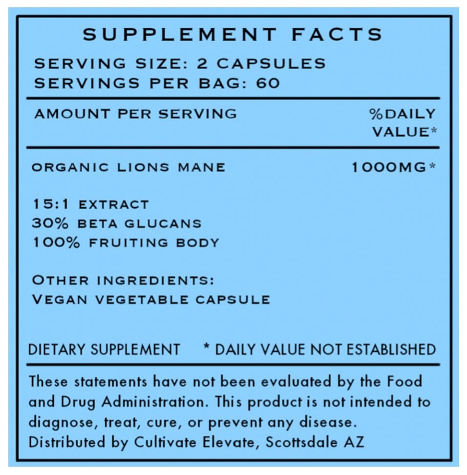 Cultivate Elevate Adaptogens Lion's Mane Capsules